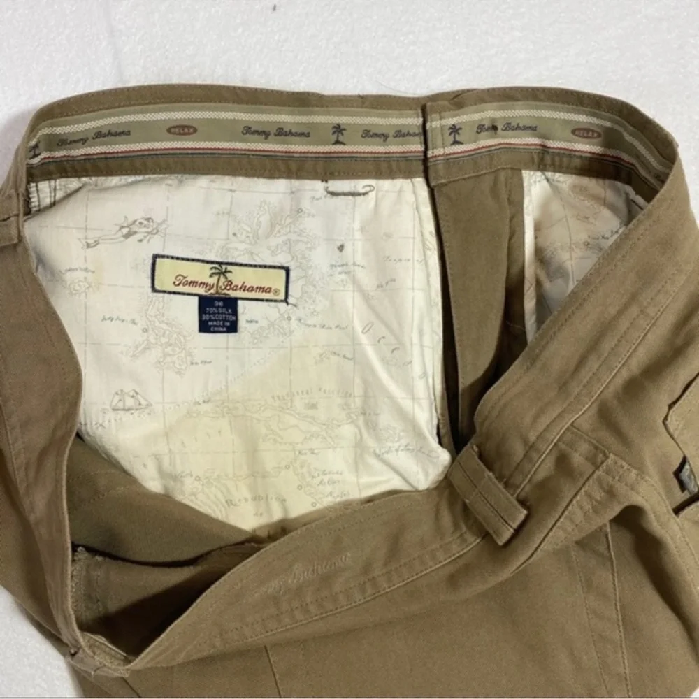 Tommy Bahama Tan Silk Blend Relaxed Straight Leg Pant Mens‎ Size 36 HEMMED Short